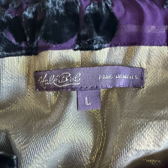 Hale Bob Women's Halter Tank Top Size L Purple Black Silk Blend Tie Neck Smocked - Picture 6 of 7